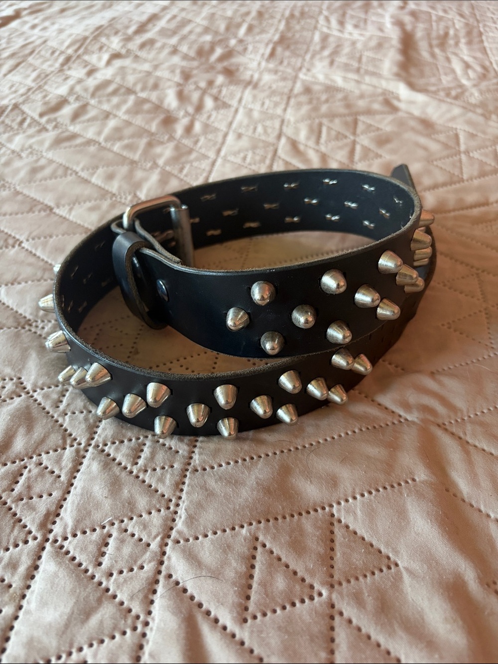 Black Leather Studded Spike Belt - Women Accessories